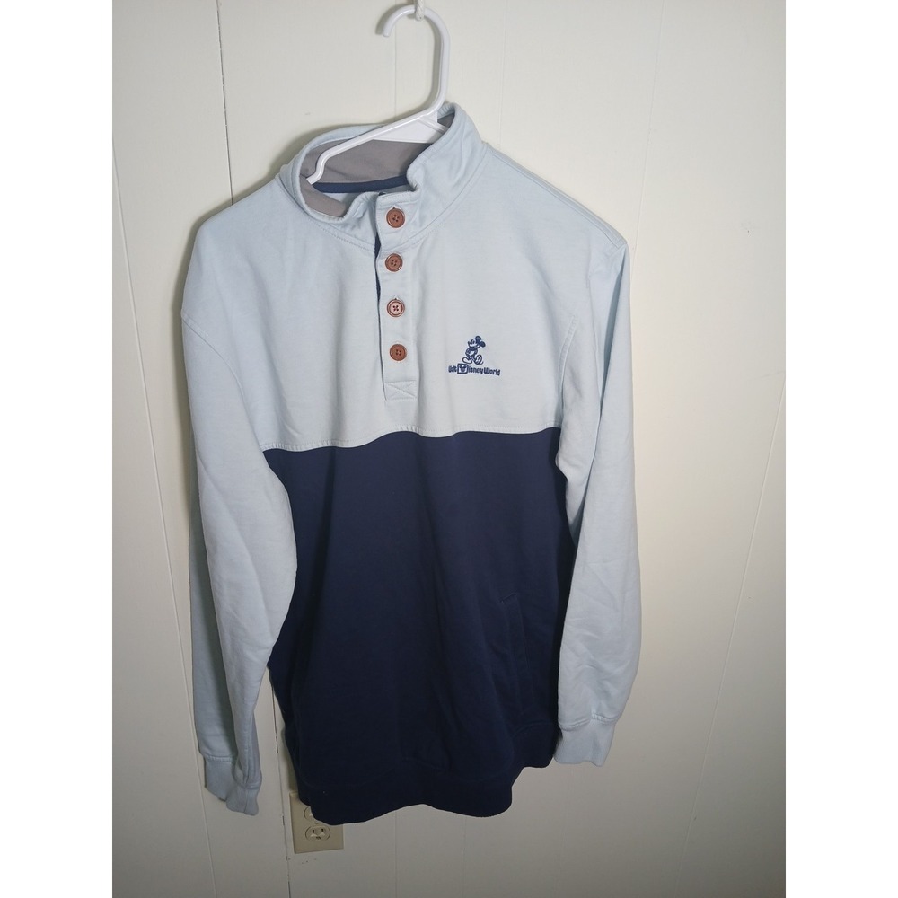 Walt Disney World Pullover 1/4 Button Men's Size‎ Medium Light Blue/Navy Blue